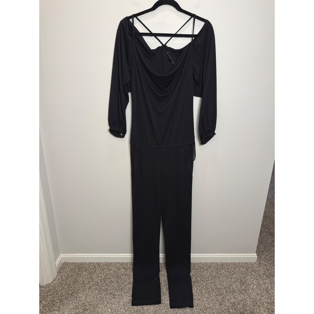 BCBGMaxAzria Jumpsuit 3/4" Sleeve Off Shoulder One Piece Black Chic‎ Minimal S